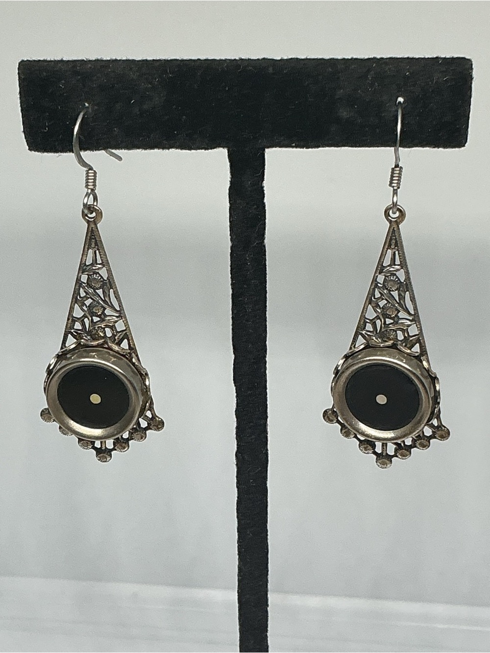 Vintage Silver Tone Filigree Art Deco Revival Dangle Earrings